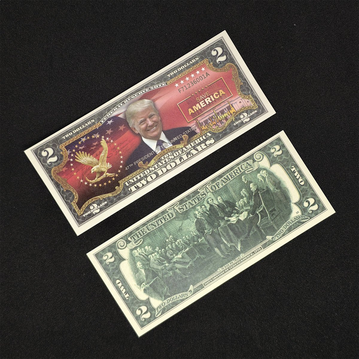 Novelty $2 Presidential Tribute Collectible Bill – Blacklight Reactive Glow Edition (Non-Circulating)